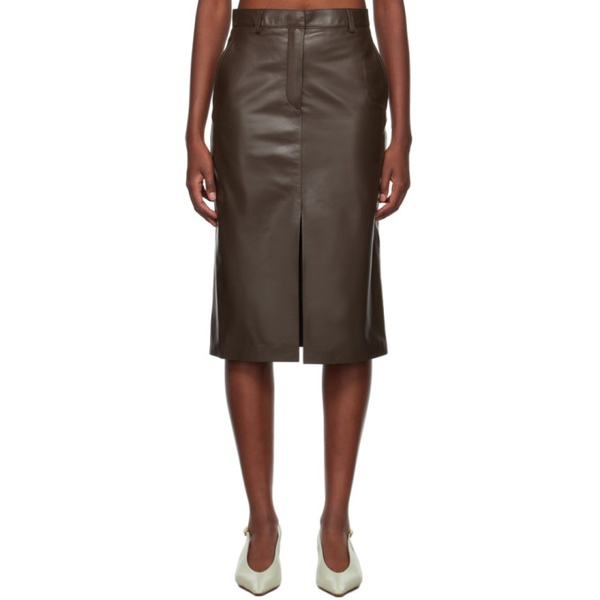  랑방 Lanvin Brown Straight Leather Midi Skirt 232254F092002