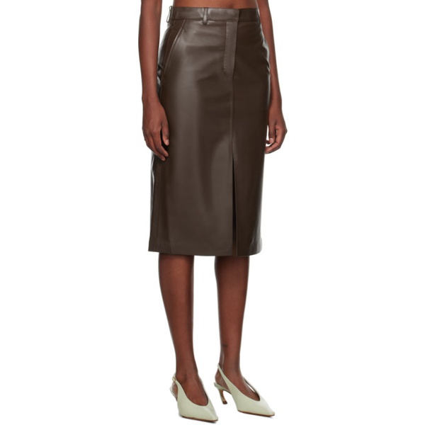  랑방 Lanvin Brown Straight Leather Midi Skirt 232254F092002