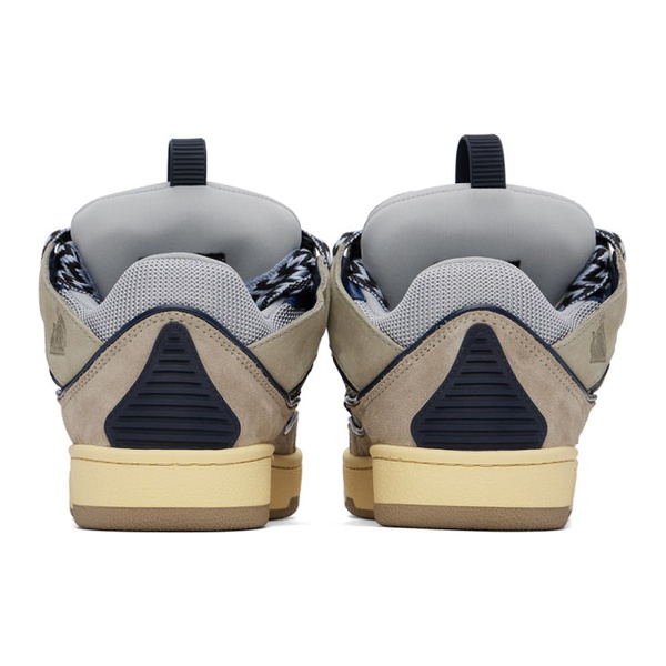  랑방 Lanvin Gray & Navy Leather Curb Sneakers 241254F128038