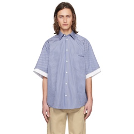 Le PEERE Blue & White Double Short Sleeve Shirt 241215M192009