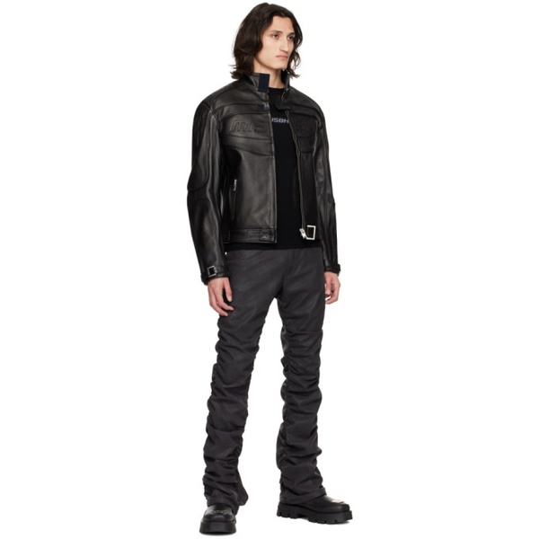  미스비헤이브 MISBHV Black Ruched Faux-Leather Trousers 241937M191005