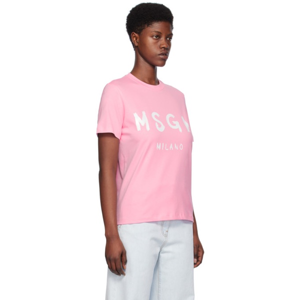  MSGM Pink Solid Color T-Shirt 241443F110009