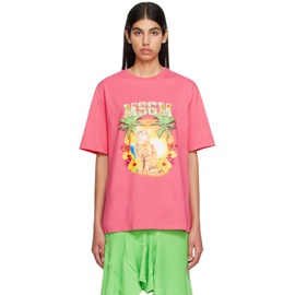 MSGM Pink College Cat T-Shirt 231443F110004