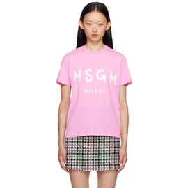 MSGM Pink Printed T-Shirt 232443F110008