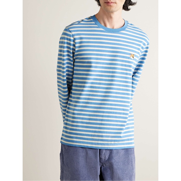 메종키츠네 MAISON KITSUNEE Logo-Appliqued Striped Cotton-Jersey T-Shirt 1647597328581955