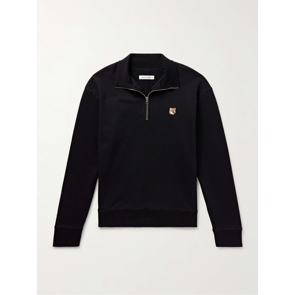 메종키츠네 MAISON KITSUNEE Logo-Appliqued Cotton-Jersey Half-Zip Sweatshirt 1647597328581838