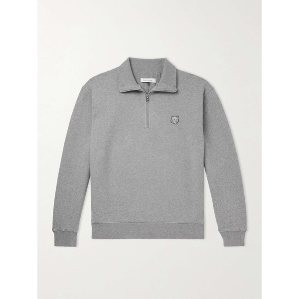 메종키츠네 MAISON KITSUNEE Logo-Appliqued Cotton-Jersey Half-Zip Sweatshirt 1647597328581847