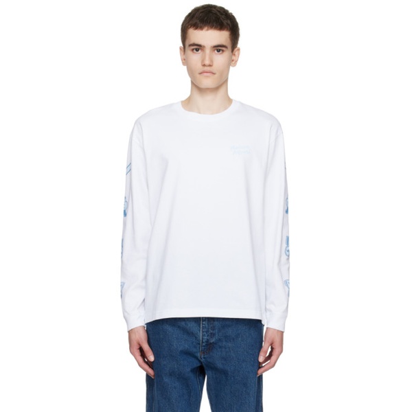 메종키츠네 Maison Kitsune White Printed Long Sleeve T-Shirt 232389M213040
