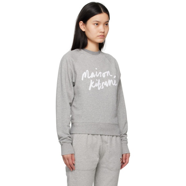 메종키츠네 Maison Kitsune Gray Handwriting Adjusted Sweatshirt 231389F098006
