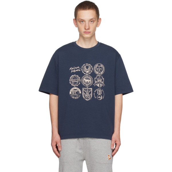 메종키츠네 Maison Kitsune Navy Ivy League T-Shirt 232389M213045