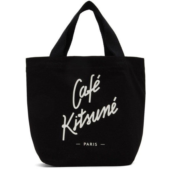 메종키츠네 Maison Kitsune Black Mini Cafe Kitsune Tote 232389F049005