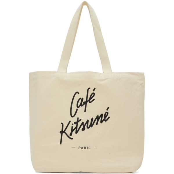 메종키츠네 Maison Kitsune Beige Cafe Kitsune Tote 232389M172014