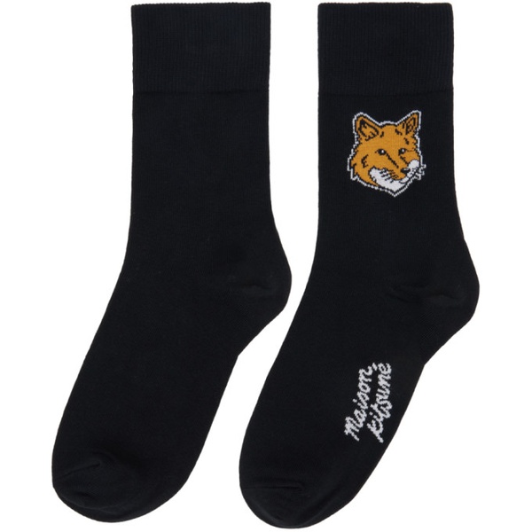 메종키츠네 Maison Kitsune Black Fox Head Socks 241389F076010