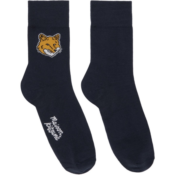메종키츠네 Maison Kitsune Navy Fox Head Socks 241389M220011