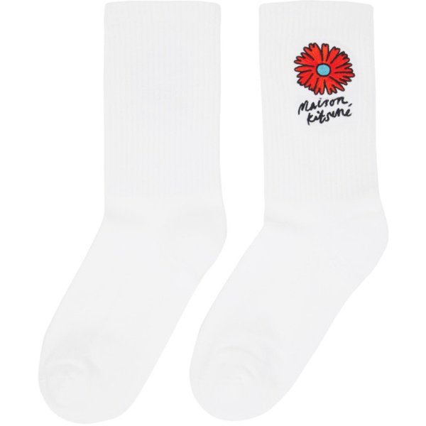 메종키츠네 Maison Kitsune White Floating Flower Sporty Socks 241389F076002