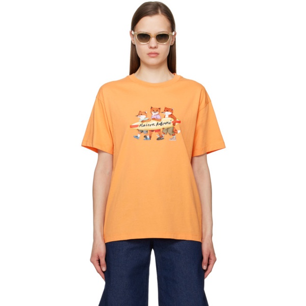 메종키츠네 Maison Kitsune Orange Surfing Foxes T-Shirt 241389F110010