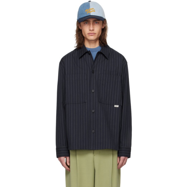 메종키츠네 Maison Kitsune Navy Stripe Shirt 241389M192018