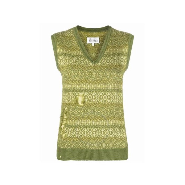 메종마르지엘라 메종마르지엘라 Maison Margiela Green Distressed Fair Isle Knitted Sweater Vest S51HA1178S18004003F