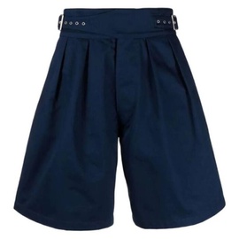 메종마르지엘라 Maison Margiela MEN'S Dark Blue Pleated Buckled Bermuda Shorts S50MU0049S48601511
