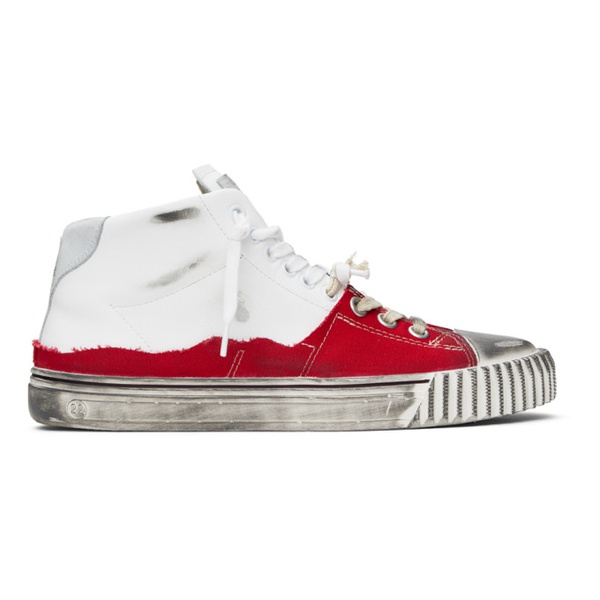 메종마르지엘라 메종마르지엘라 Maison Margiela Red & White New Evolution High-Top Sneakers 241168M236005
