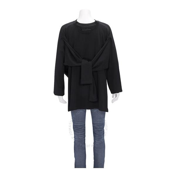 메종마르지엘라 Mm6 메종 마르지엘라 Mm6 메종마르지엘라 Maison Margiela Mm6 Ladies Black Asymmetric-hem Oversized T-shirt S52GC0203-S23955-900