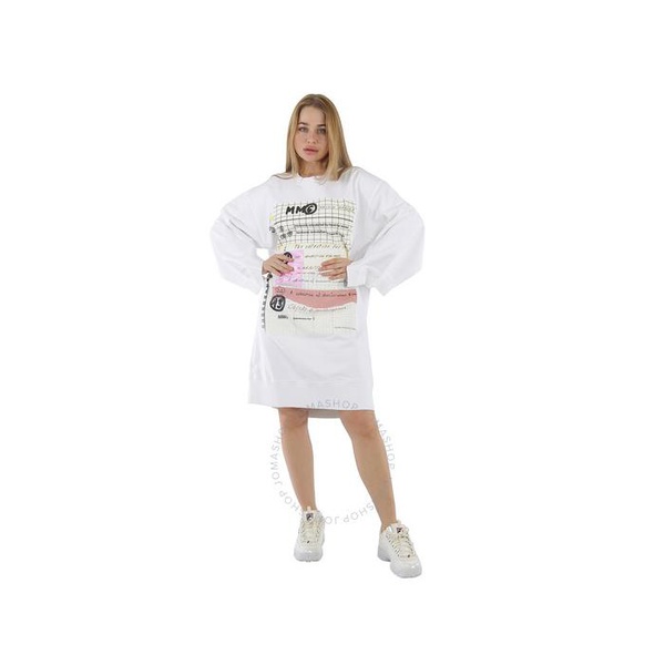메종마르지엘라 Mm6 메종 마르지엘라 Mm6 메종마르지엘라 Maison Margiela Mm6 Ladies White Graphic Print Cotton Sweatshirt Dress S52CT0685-S25337-100