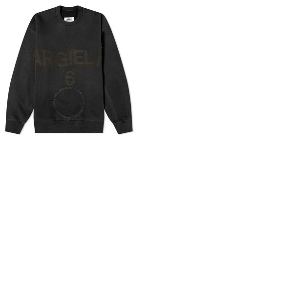 메종마르지엘라 Mm6 메종 마르지엘라 Mm6 메종마르지엘라 Maison Margiela Mm6 Ladies Black Maxi Logo Print Crewneck Sweatshirt S52GU0160-S25537-900