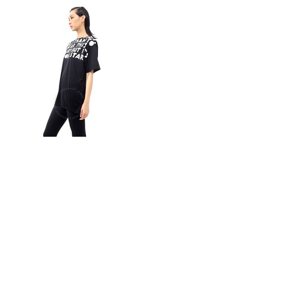 메종마르지엘라 Mm6 메종 마르지엘라 Mm6 메종마르지엘라 Maison Margiela Maison Margiela Ladies Black Logo Print Cotton T-Shirt S51GC0427S22816-900