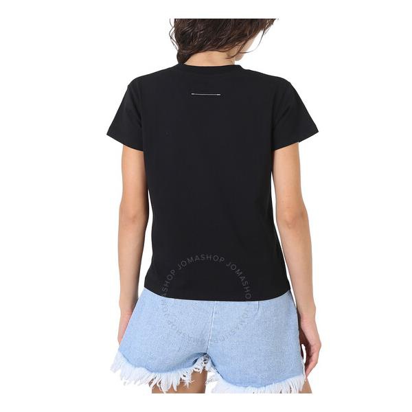  Mm6 메종 마르지엘라 Mm6 메종마르지엘라 Maison Margiela Mm6 Ladies Black Logo-Print Cotton T-Shirt S52GC0243S24311900