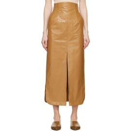 마메 쿠로구치 Mame Kurogouchi Beige Four-Pocket Faux-Leather Maxi Skirt 241535F093000