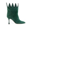 Manolo Blahnik Dark Green Chicuelo 90 Suede Ankle Boots 421-0995 3038