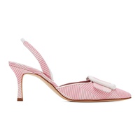 Manolo Blahnik Pink & White Mayslibi Heels 241140F122047