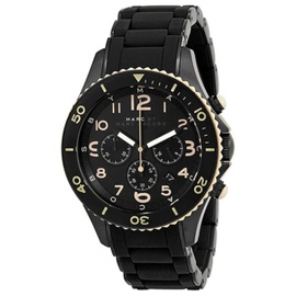 Marc By 마크 제이콥스 Marc Jacobs MEN'S Large Rock Chronograph Black Silicone wraped Stainless Steel Black Dial Watch MBM2583