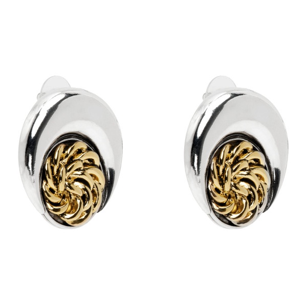  마린 세르 Marine Serre Silver & Gold Regenerated Buttons Moon Earrings 231020M144000