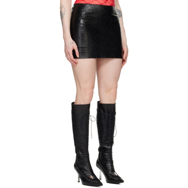  마린 세르 Marine Serre Black Embossed Leather Miniskirt 241020F090007