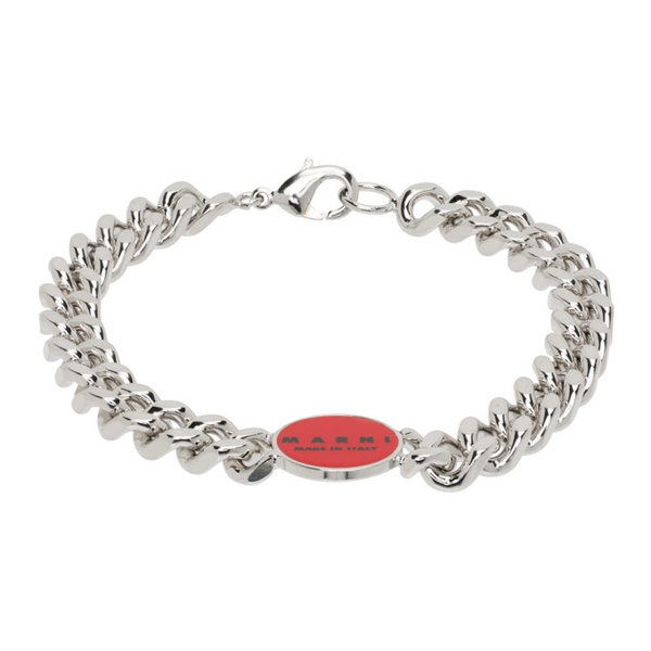 마르니 마르니 Marni Silver & Red Logo Chain Bracelet 232379M142009