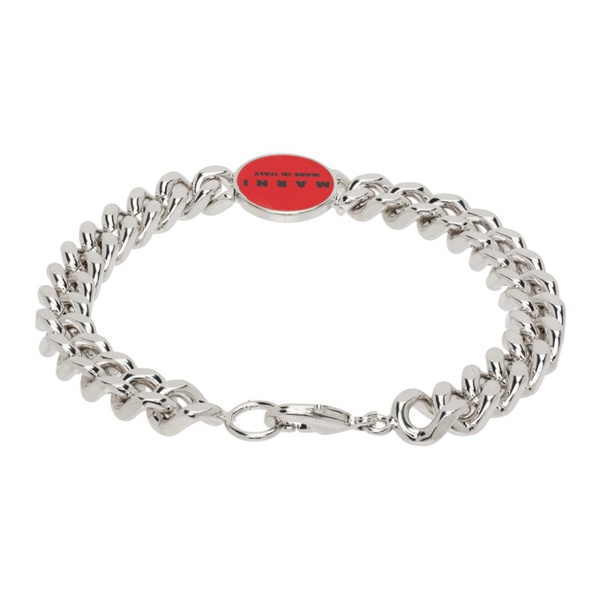 마르니 마르니 Marni Silver & Red Logo Chain Bracelet 232379M142009