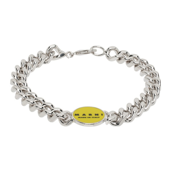 마르니 마르니 Marni Silver & Yellow Logo Chain Bracelet 232379M142011