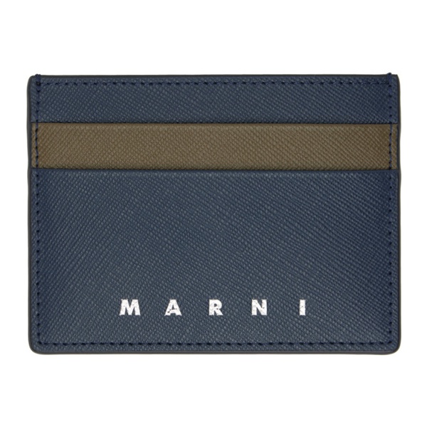 마르니 마르니 Marni Navy & Taupe Saffiano Leather Card Holder 241379M163015