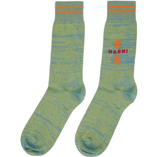 마르니 마르니 Marni Green & Blue Marled Socks 241379M220005