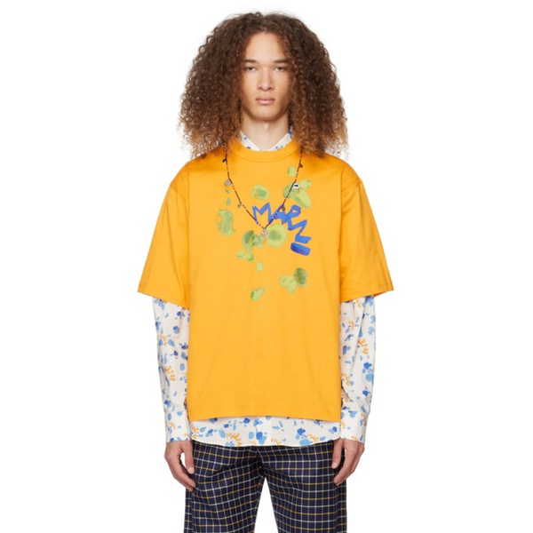 마르니 마르니 Marni Orange Dripping Flower T-Shirt 241379M213017