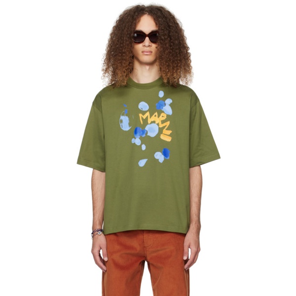 마르니 마르니 Marni Green Dripping Flower T-Shirt 241379M213018