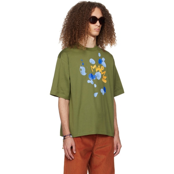 마르니 마르니 Marni Green Dripping Flower T-Shirt 241379M213018