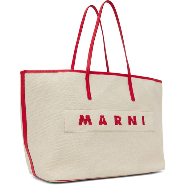 마르니 마르니 Marni Beige & Red Small Reversible Janus Shopping Tote 241379F049010