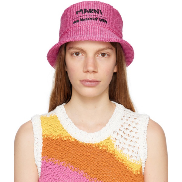 마르니 마르니 Marni Pink No Vacancy Inn 에디트 Edition Embroidered Bucket Hat 232379F015002