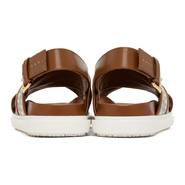 마르니 마르니 Marni Brown Leather Fussbett Raffia-Effect Sandals 241379F124029
