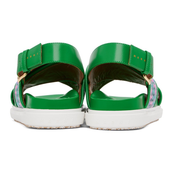마르니 마르니 Marni Green Leather Fussbett Raffia-Effect Sandals 241379F124028