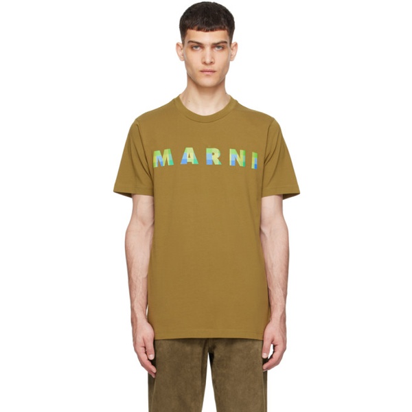 마르니 마르니 Marni Khaki Printed T-Shirt 241379M213029