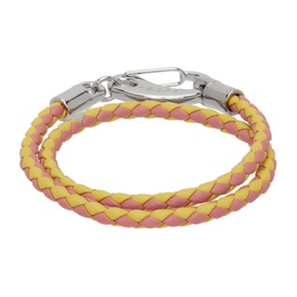 마르니 Marni Yellow & Pink Braided Leather Bracelet 231379M142005