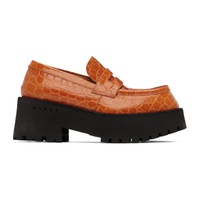마르니 Marni Orange Croc-Embossed Platform Loafers 222379F121015